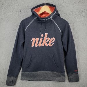 Nike Therma-Fit Pullover Drawstring Hoodie Sweatshirt Women's Medium Gray Peach